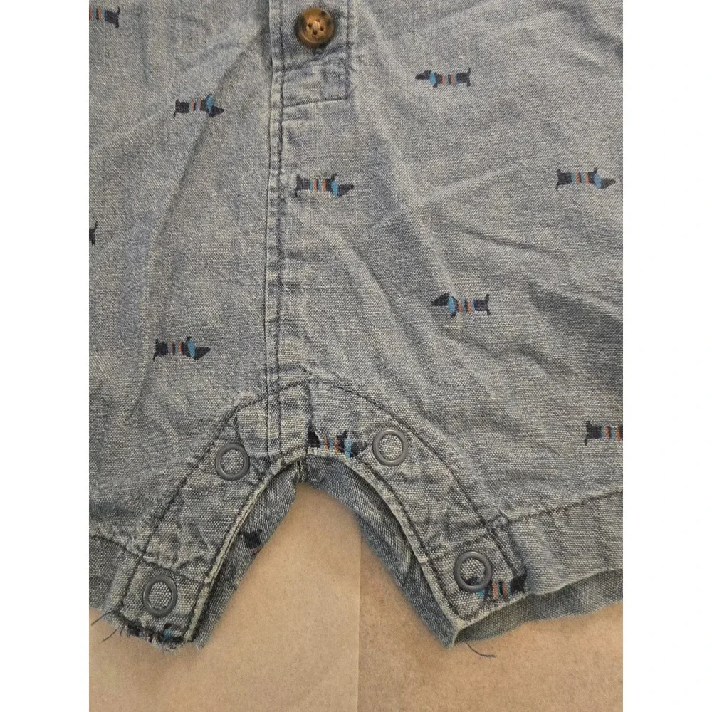 Carters Baby Boy 6M Blue Chambray Dachshund Dog Print Romper One Piece